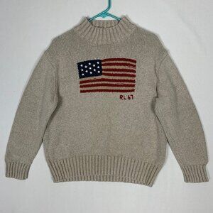 Polo Ralph Lauren American Flag Sweater Women's Large Cotton Linen Silk